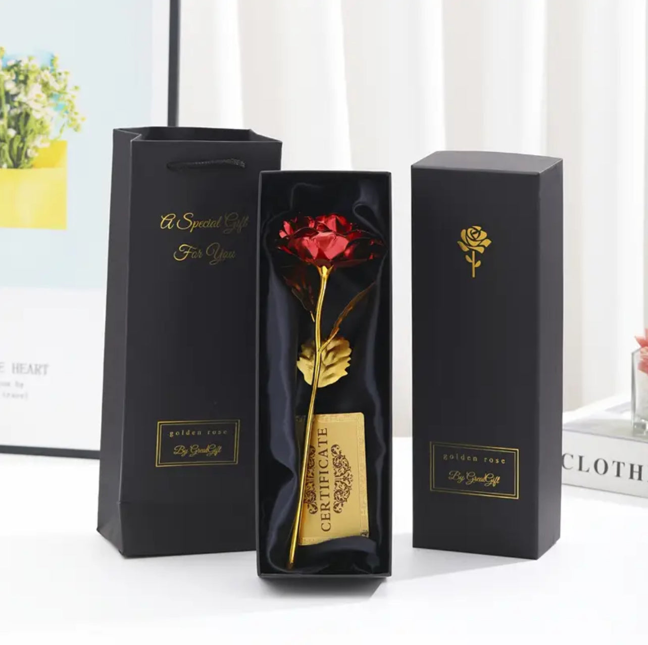 Coffret Cadeau de Rose en Feuille d'Or đčâš