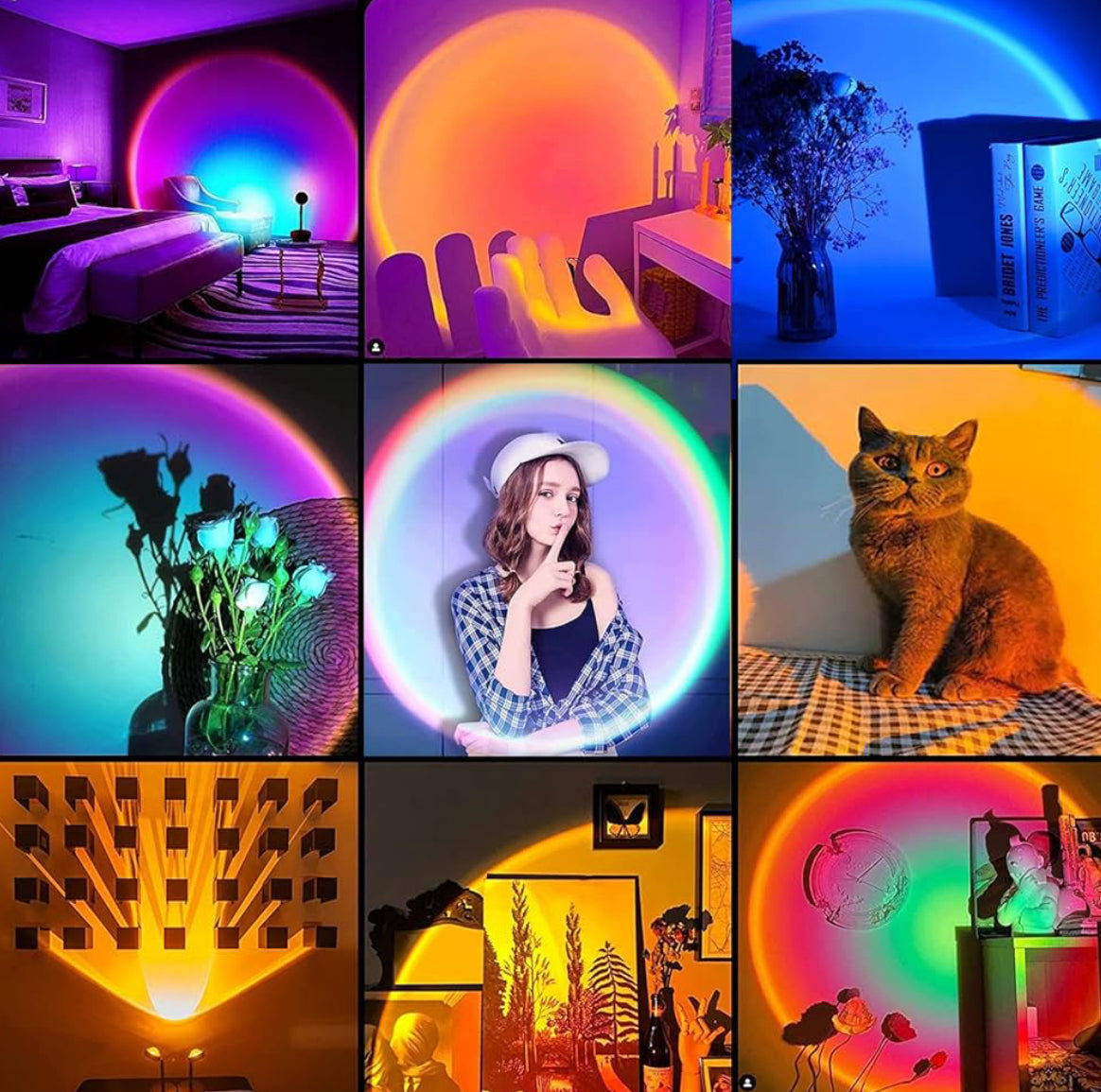 Lampe Coucher de Soleil, Sunset Lamp avec USB, Lumière Arc-en-Ciel Veilleuse LED Réglable en Hauteur (16 Couleurs)