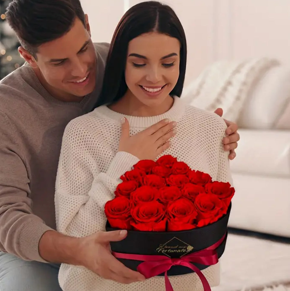 Lot de 17 roses éternelles rouges éternelles dans une boîte en forme de cœur 🌹