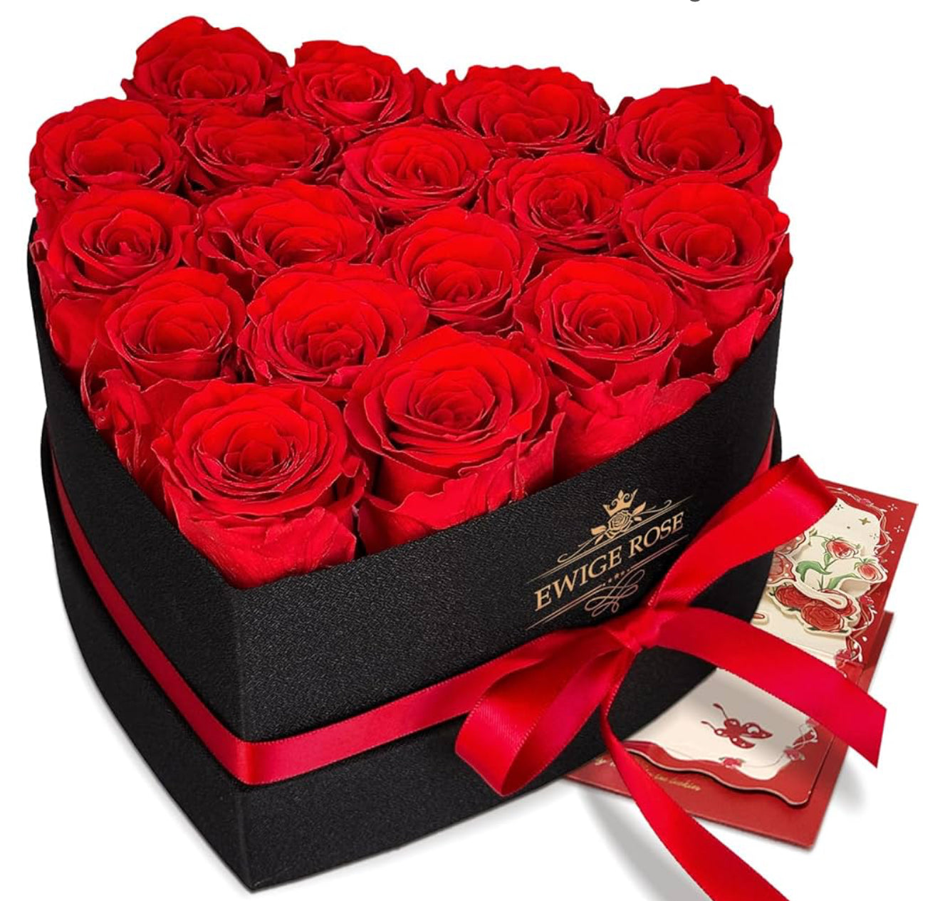 Lot de 17 roses éternelles rouges éternelles dans une boîte en forme de cœur 🌹
