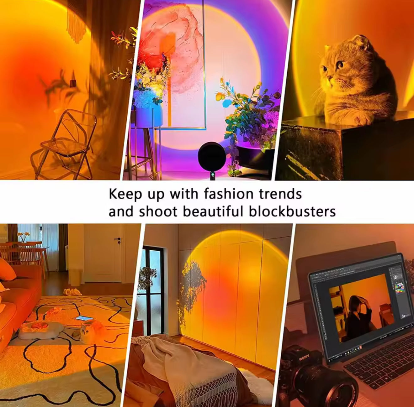 Lampe Coucher de Soleil, Sunset Lamp avec USB, Lumière Arc-en-Ciel Veilleuse LED Réglable en Hauteur (16 Couleurs)