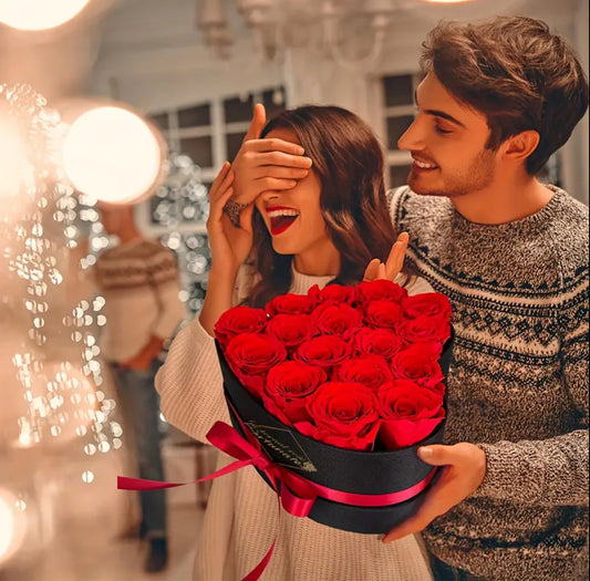 Lot de 17 roses éternelles rouges éternelles dans une boîte en forme de cœur 🌹