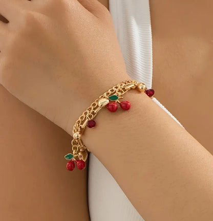 Bracelet cerises perles et cœur