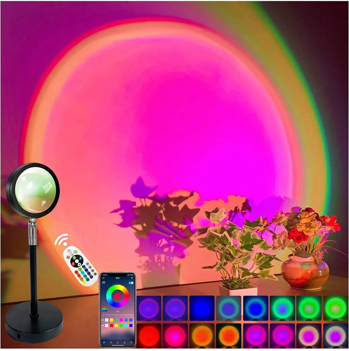 Lampe Coucher de Soleil, Sunset Lamp avec USB, Lumière Arc-en-Ciel Veilleuse LED Réglable en Hauteur (16 Couleurs)